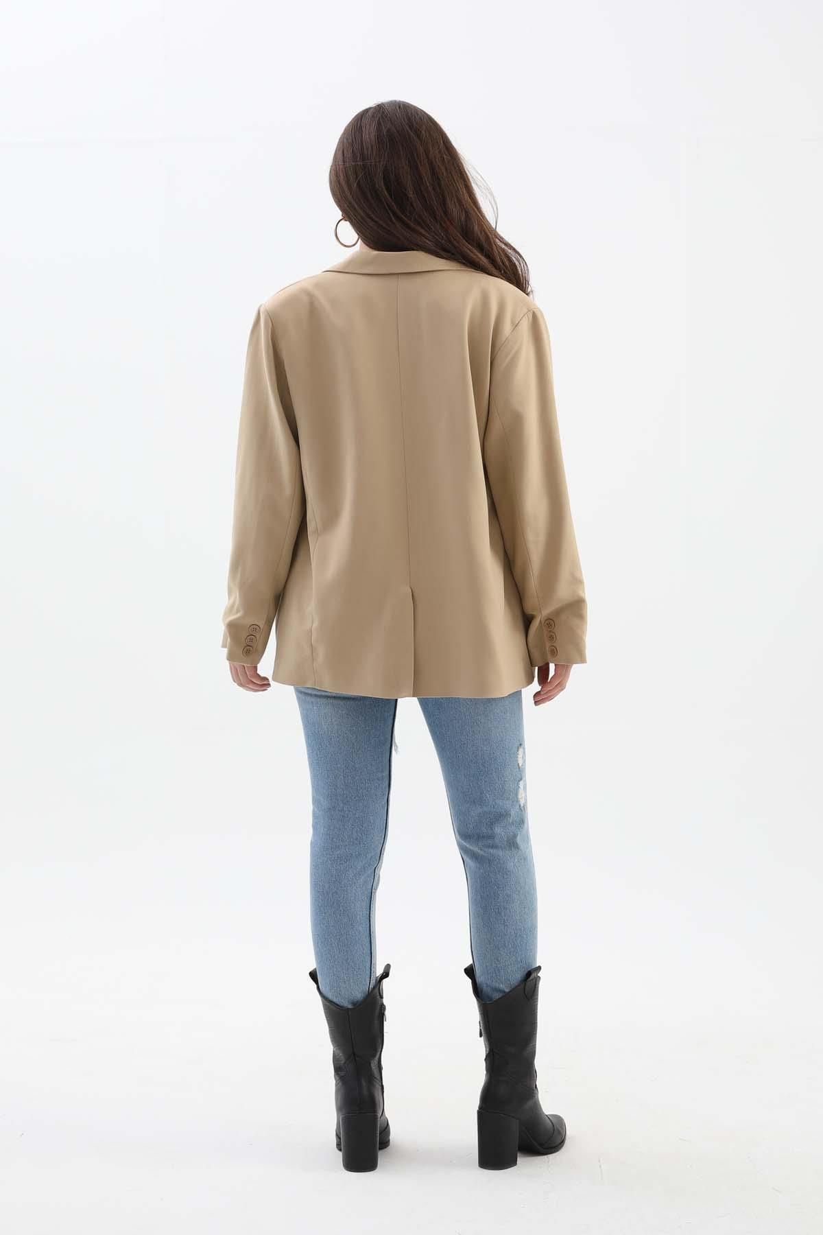 Rose's Boutique All About Women-Rose's Boutiqe All about Women's Double Breasted Lapel Oversize Blazer Jacket - Mink 7