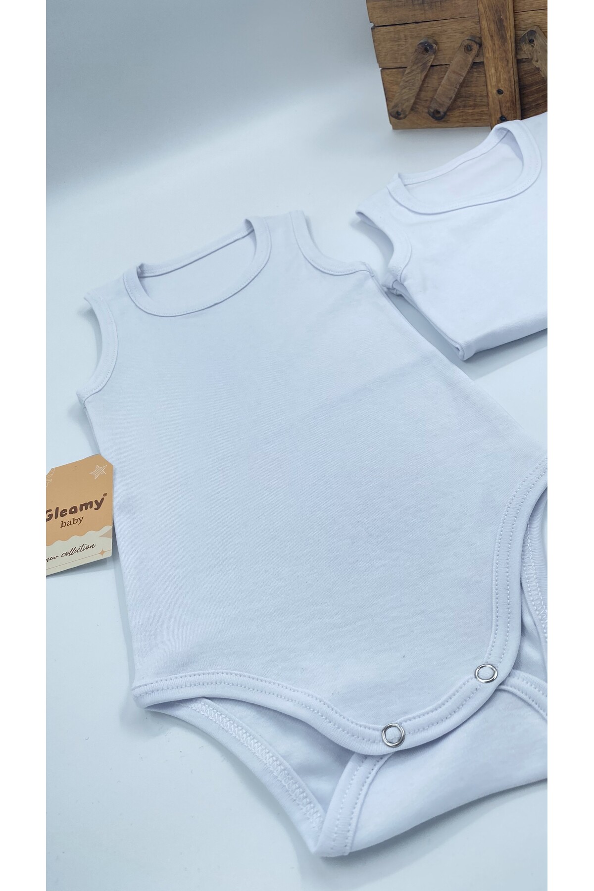 Gleamy Bebek Basic Pamuk Penye Zıbın 2'li Set Bisiklet Yaka Atlet Body badi fotoğrafı 2 (önizleme)