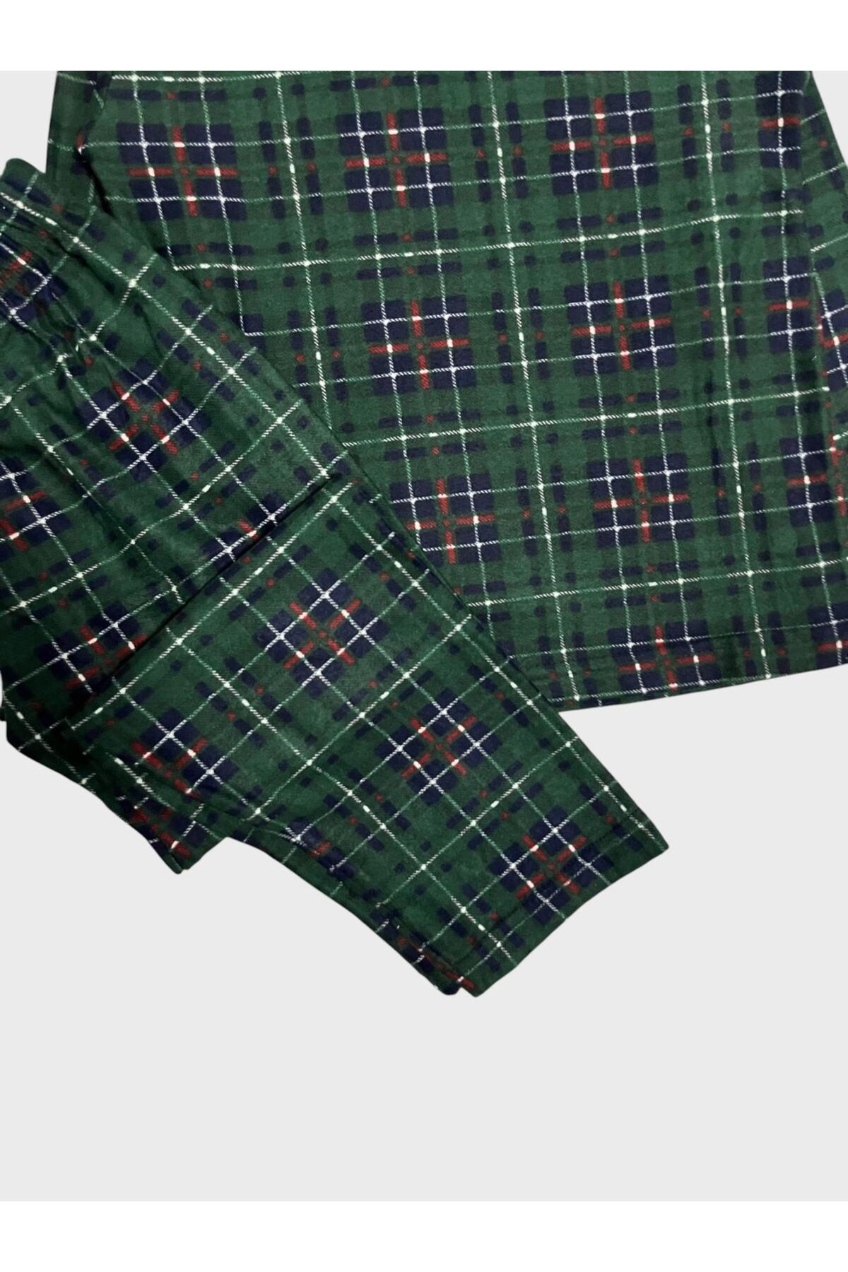 Genel Markalar Kız Çocuk Pamuklu Süet Kumaş Yeşil Ekose Desenli Uzun Kollu Pijama Takımı fotoğrafı 3 (önizleme)