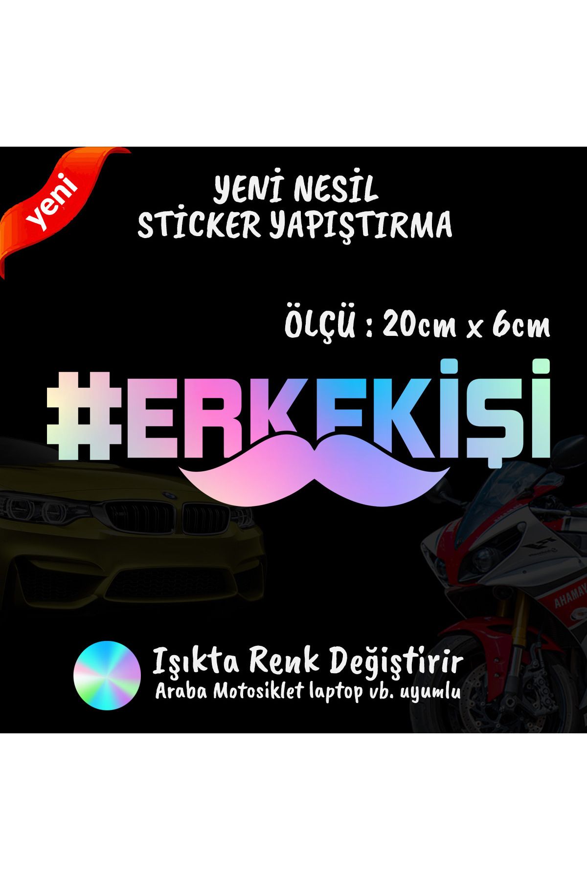 Fresh erkek işi sticker - hologram etkili yeni nesil araba kask motosiklet dolap  uyumlu 2adet