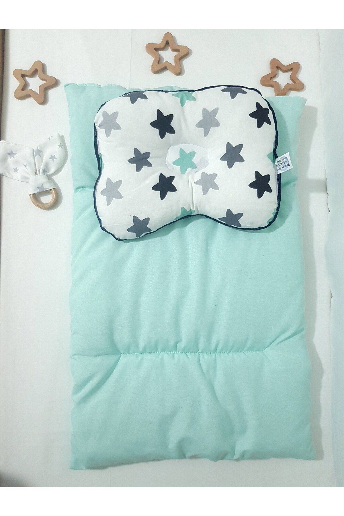 Baby Clime Alt Açma Minderi Çift Taraflı Yeşil Yıldız - Baş Düzeltme Yastığı Ve Diş Kaşıyıcı Hediye! fotoğrafı 2 (önizleme)