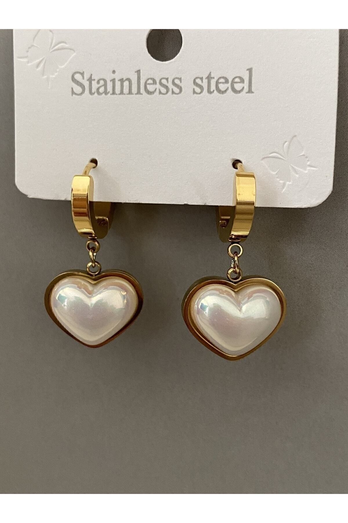 Sepetten Eve-Non-tarnishing Antiallergic Stainless Steel Earrings with Mother-of-Pearl Heart Detail 3
