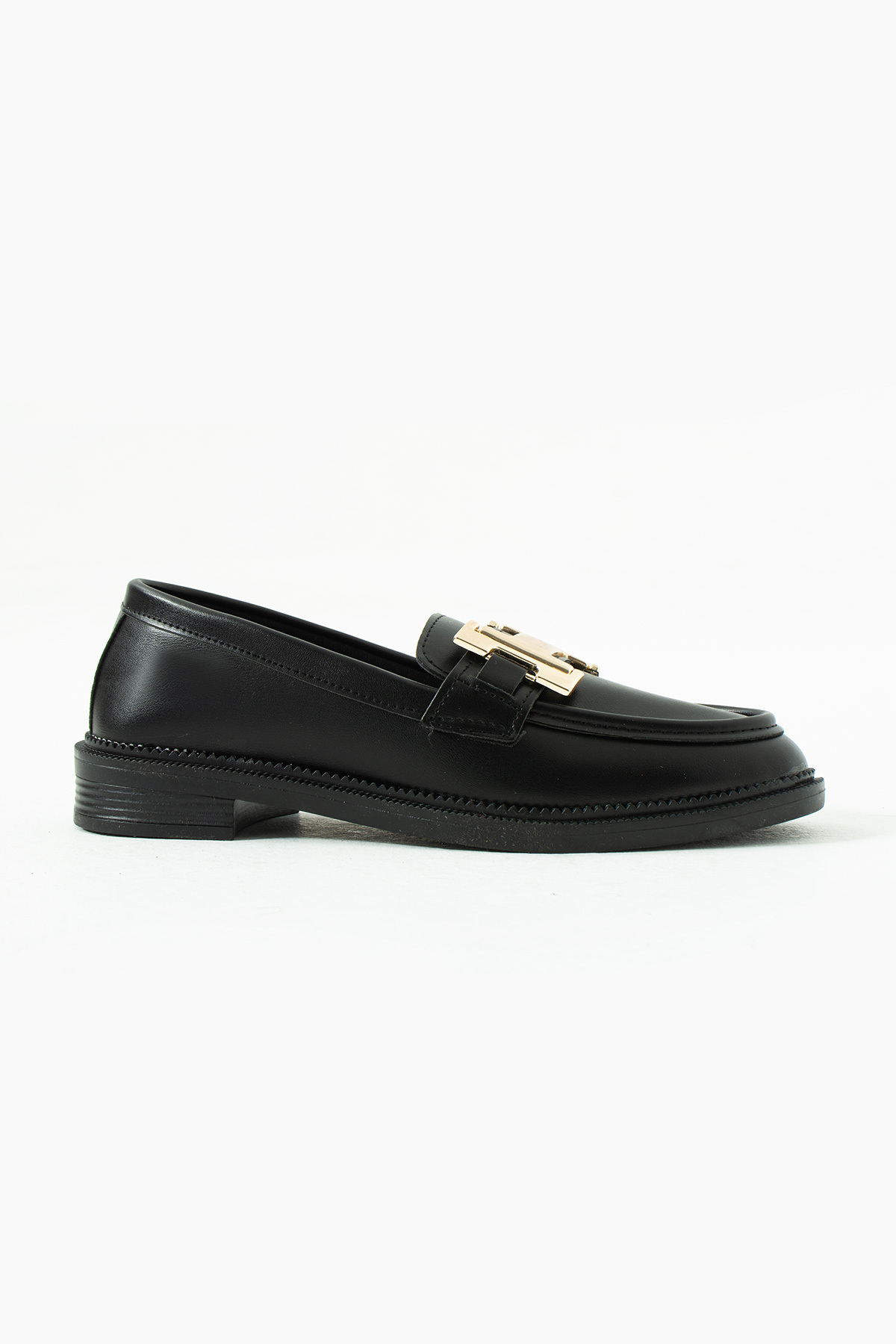 Pazzyonez Kadın Siyah Cilt Günlük Rahat Casual Kalvaniz Tokalı Klasik Loafer Ayakkabı görsel 4