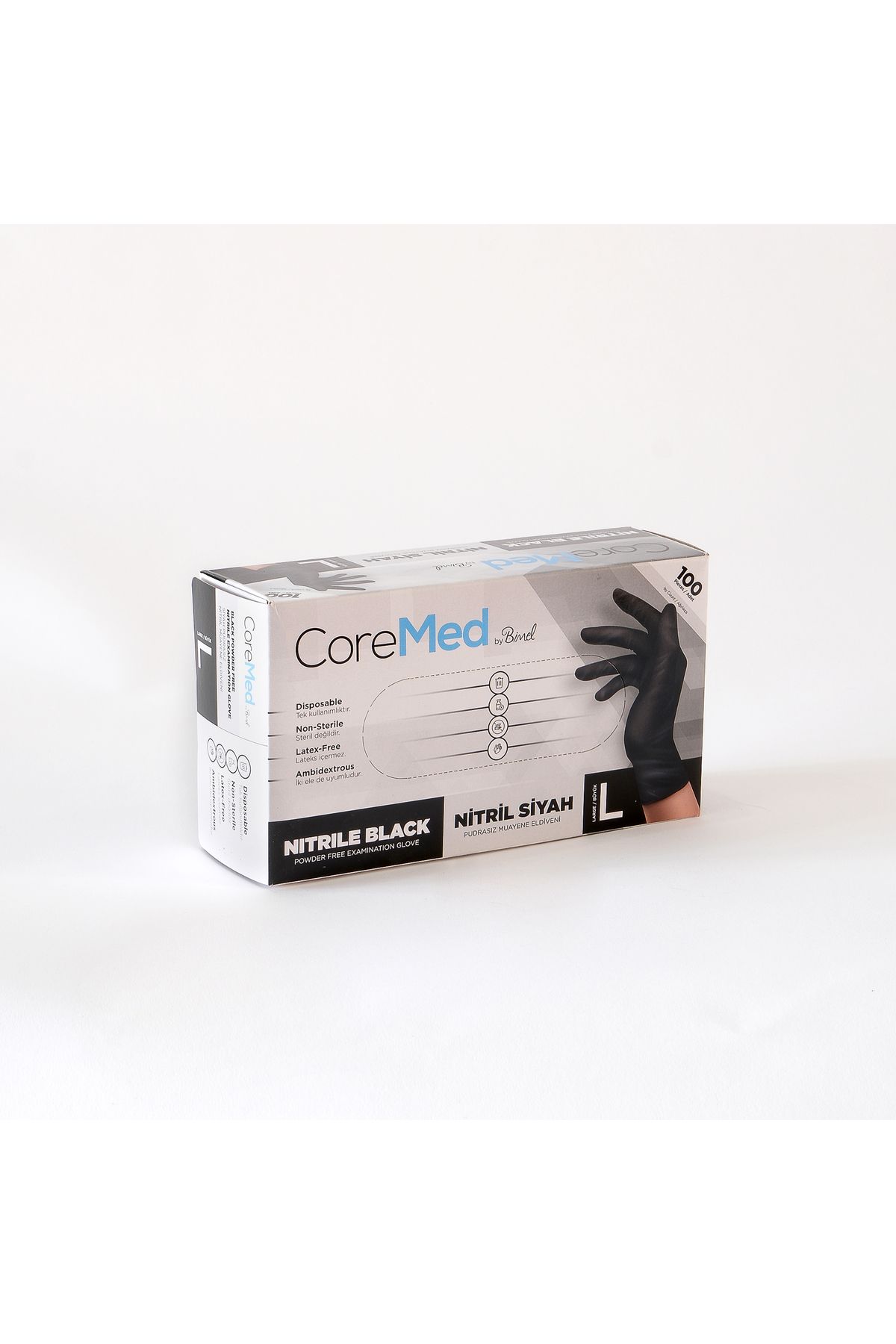 ADYMEDİKALVET-Coremed Nitrile Black Exam Gloves 100 Pieces Pack of 1 Bimel 1