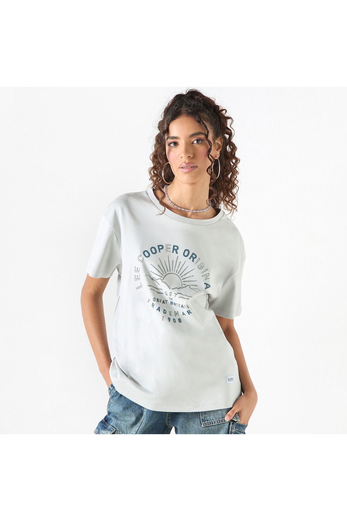 Lee Cooper-Printed Round Neck T-shirt with Short Sleeves 1