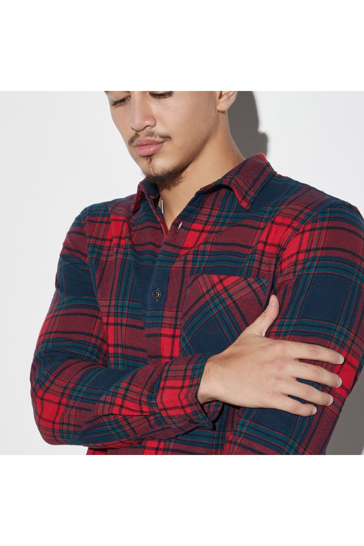 Lee Cooper-Checked Shirt with Pocket and Long Sleeves 4