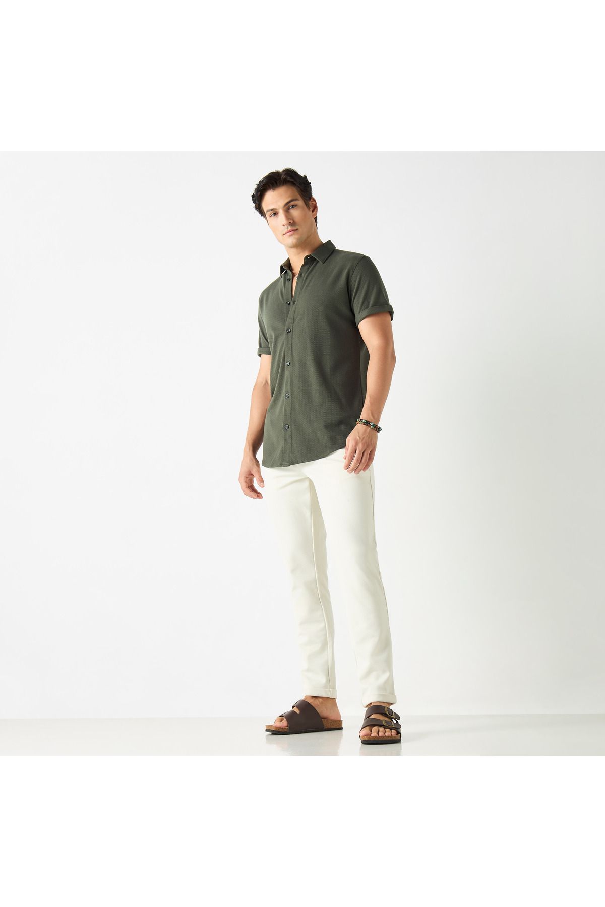 Iconic-Textured Shirt with Spread Collar and Short Sleeves 2