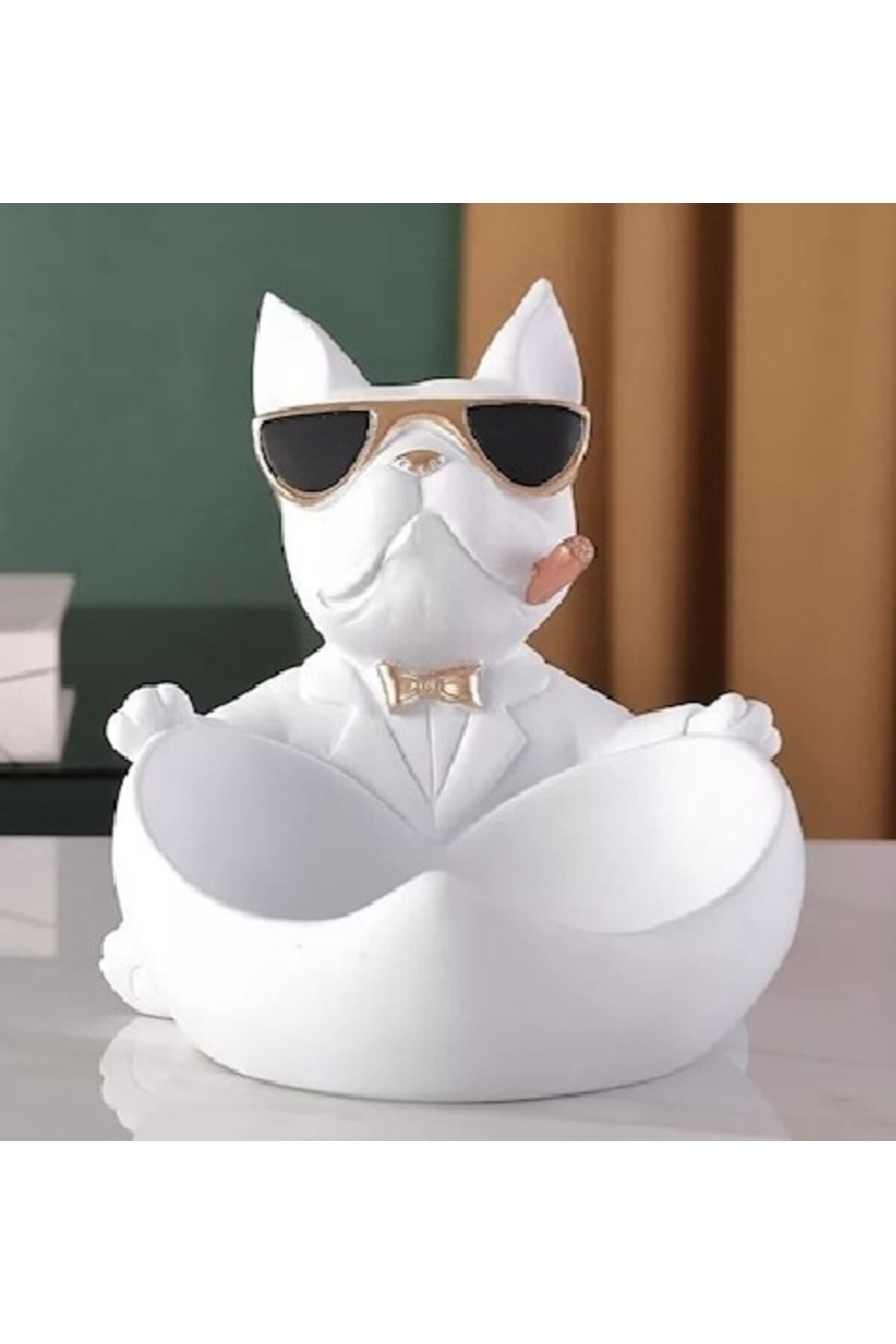 DEKORANLA Kırmızı Siyah Beyaz Bulldog Figürlü Dekoratif Anahtarlık ve Şekerlik