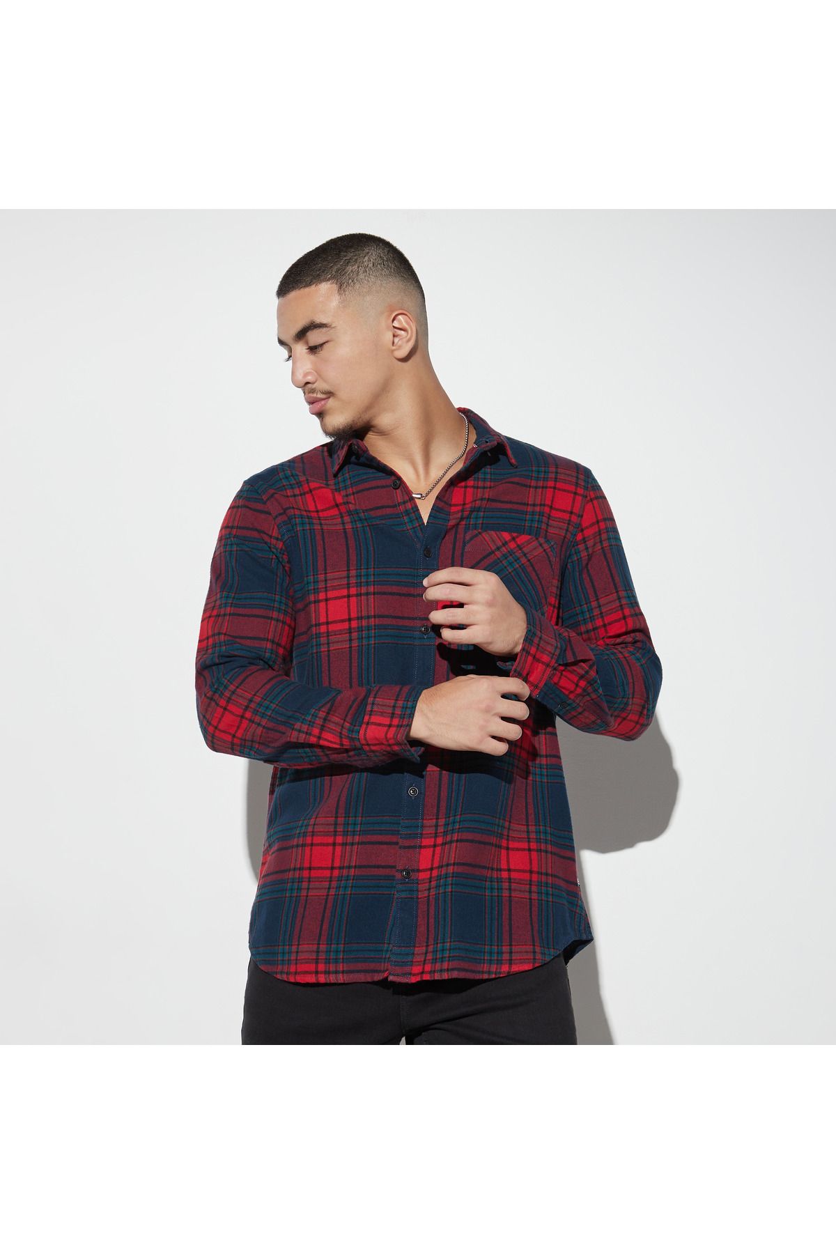 Lee Cooper-Checked Shirt with Pocket and Long Sleeves 1