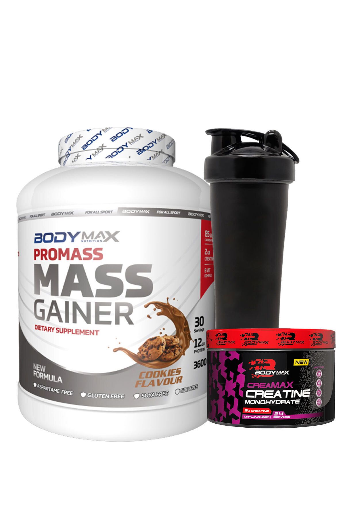 Promass Mass Gainer 3600 Gr Kurabiye Aromalı + Creamax Kreatin 120 Gr + Shaker