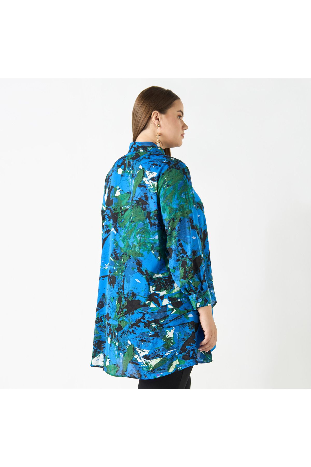 Ulla Popken-Plus Size Ulla Popken All-Over Print High Low Top with Long Sleeves 3