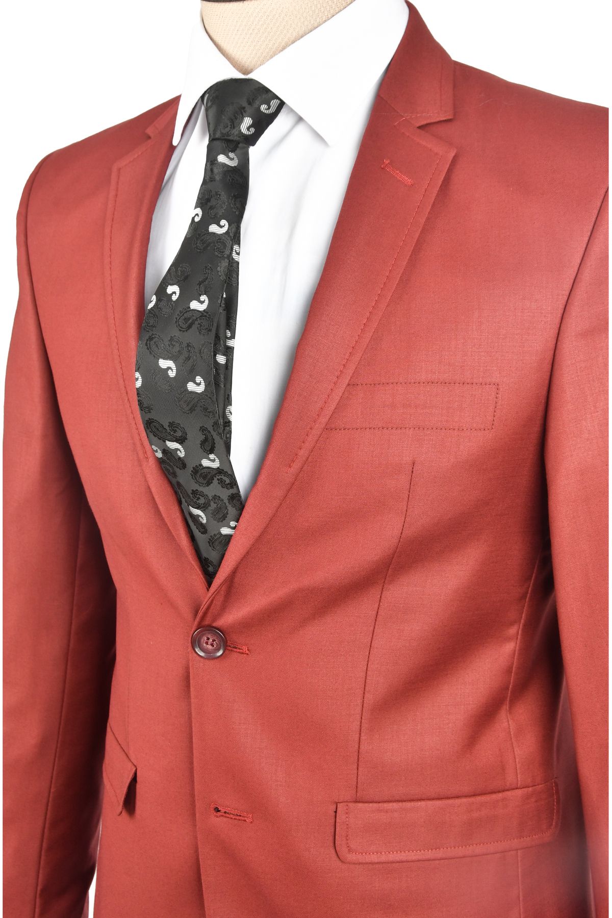 DeepSEA-Men's Claret Red Collar Stitching Detailed Double Button Single Slit 2-Piece Suit 2300435 2