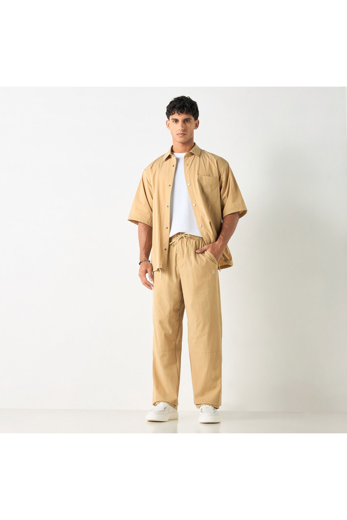 Starter-Solid Flexi Waist Trousers with Drawstring Closure and Pockets 2