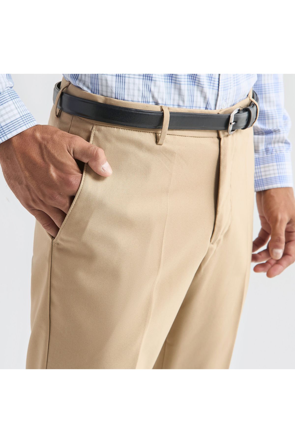 FAV-Textured Regular Fit Flexi Waist Trousers with Pockets 4