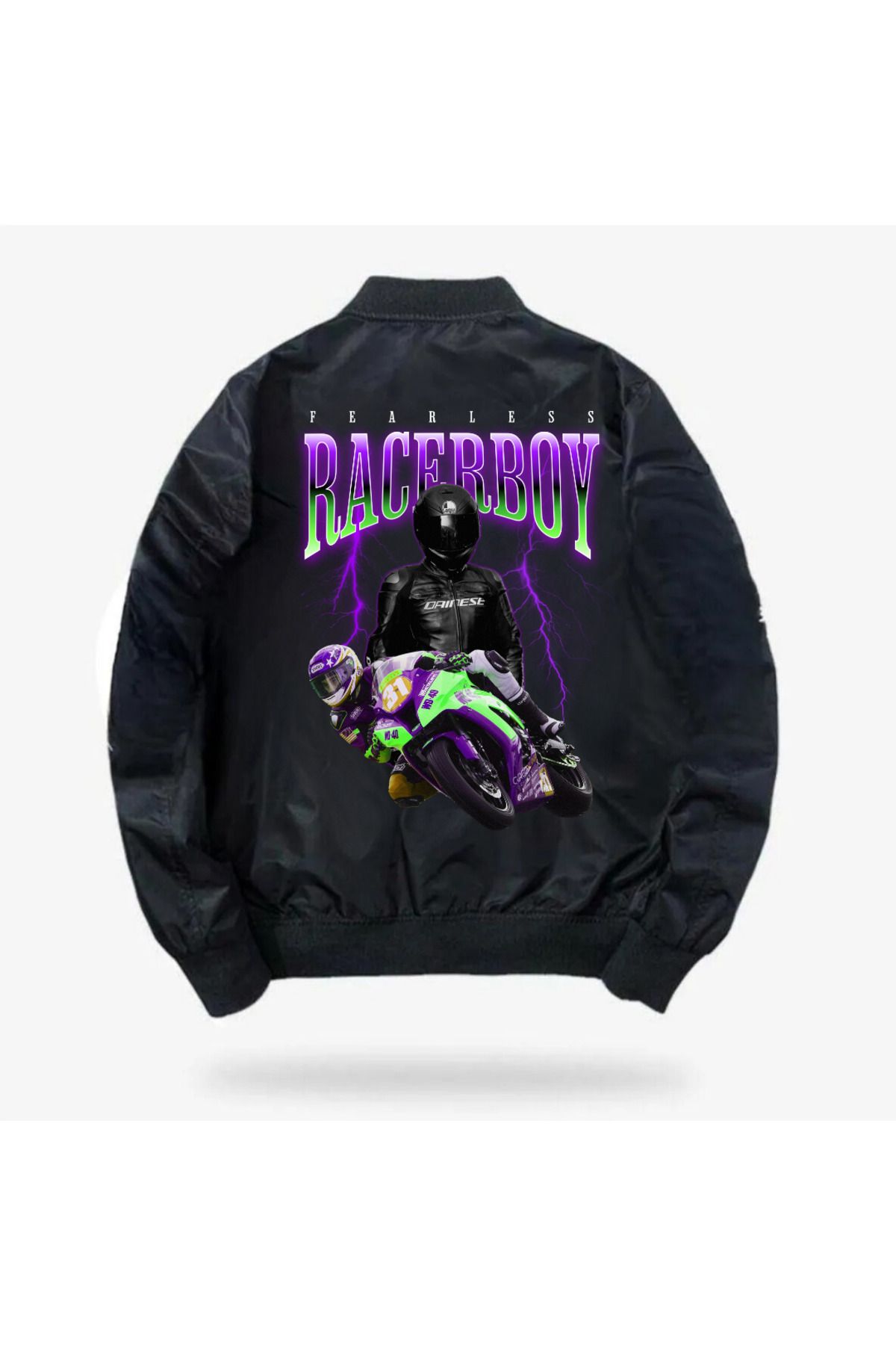 BAREM BUTİK Barem Butik  Racer Boy Baskılı Unisex Bomber Ceket