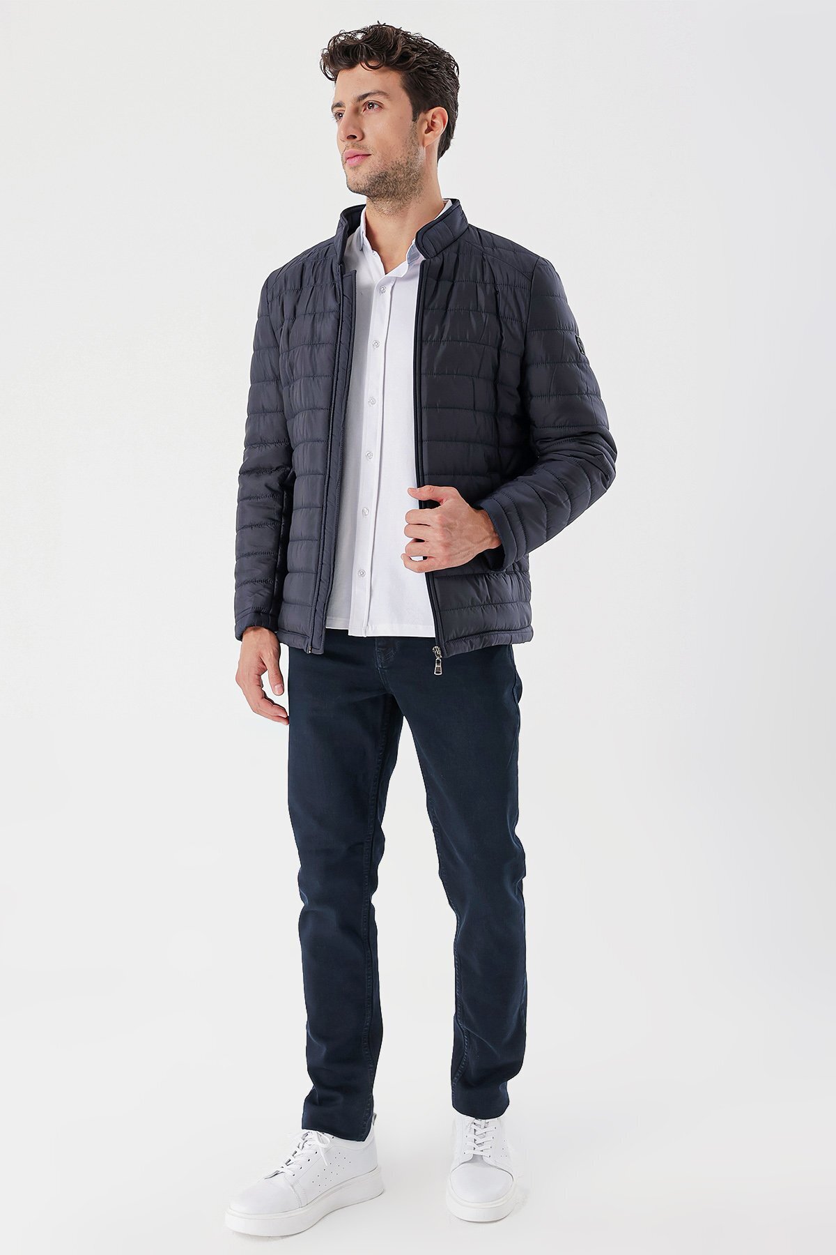 İmza-Dark Navy Blue High Collar Lined Slim Fit Slim Fit Casual Coat1007235156 3