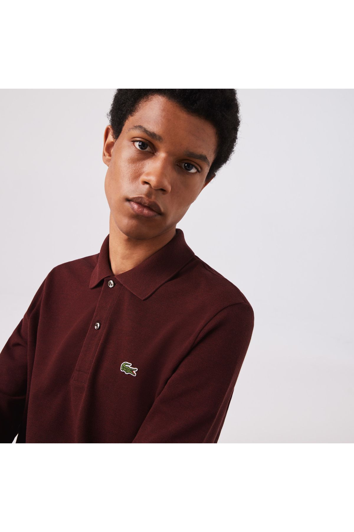 تی شرت یقه پولو قرمز مردانه آستین بلند کلاسیک Marl L.12.12 Bordeaux Polo Lacoste
