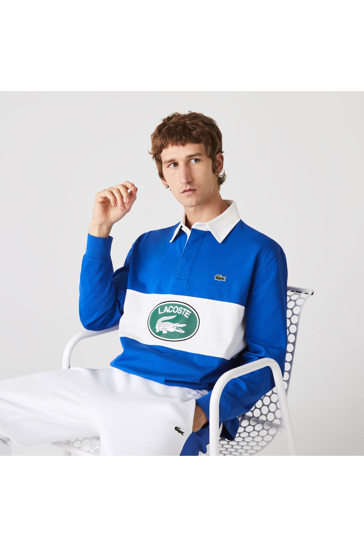 سویشرت آبی مردانه آستین بلند و طرح دار Lacoste