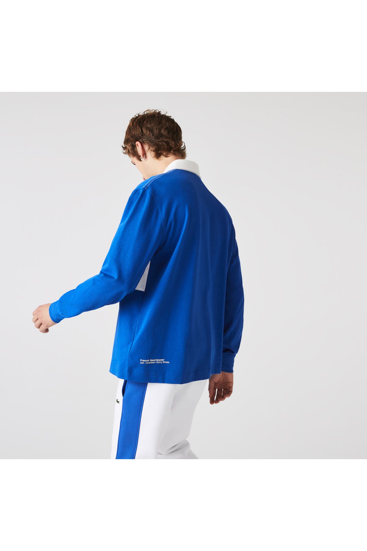 سویشرت آبی مردانه آستین بلند و طرح دار Lacoste
