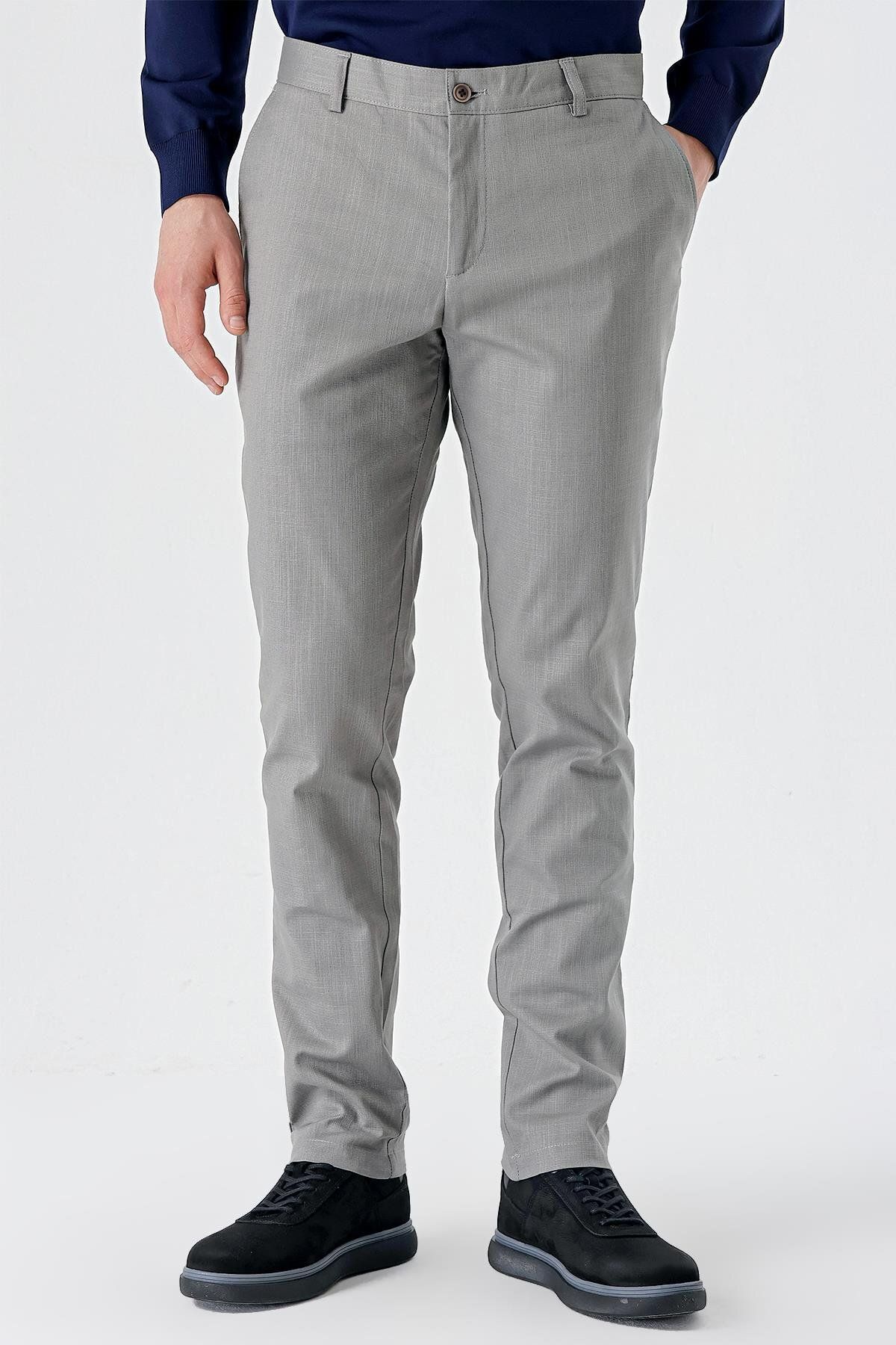 شلوار مردانه پنبه خاکستری جانبی باریک و CHINO 1003240151 İmza
