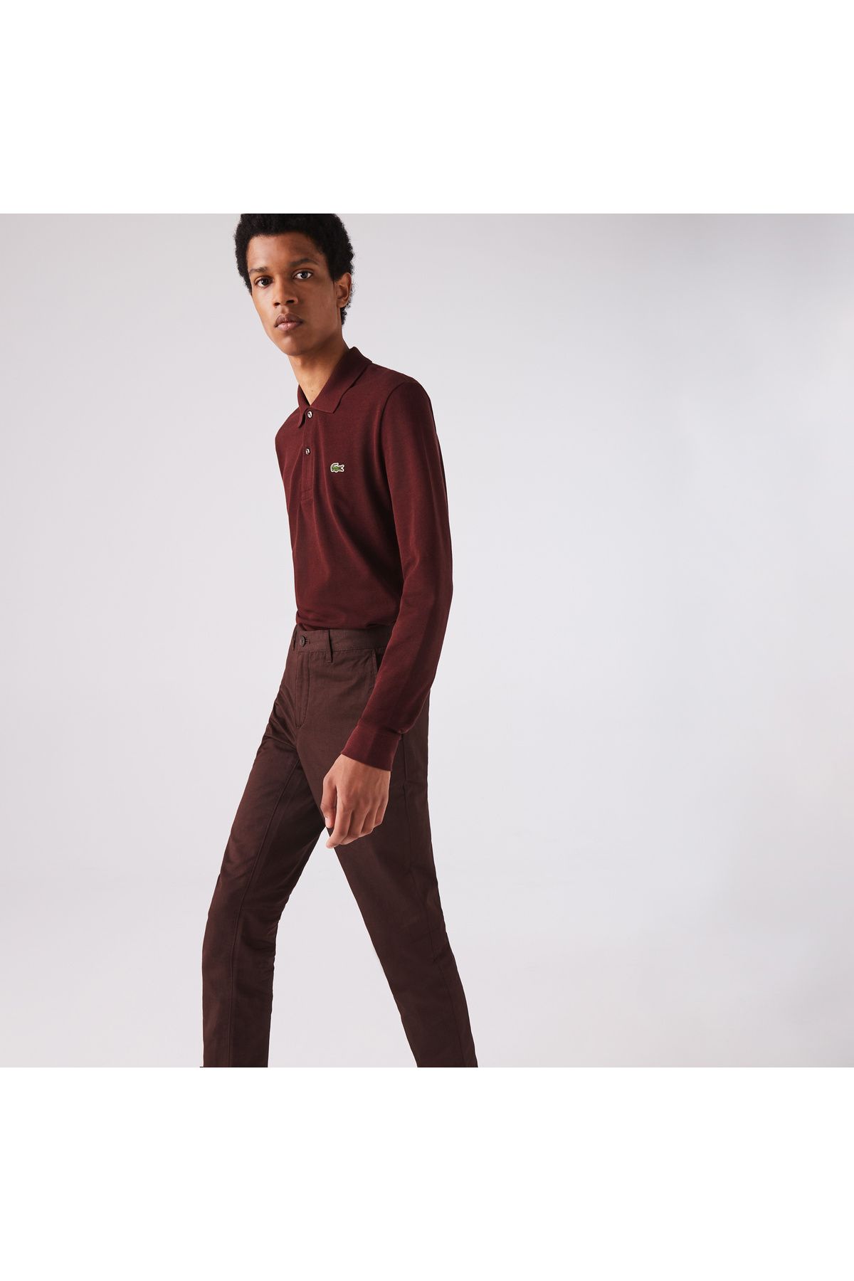 تی شرت یقه پولو قرمز مردانه آستین بلند کلاسیک Marl L.12.12 Bordeaux Polo Lacoste