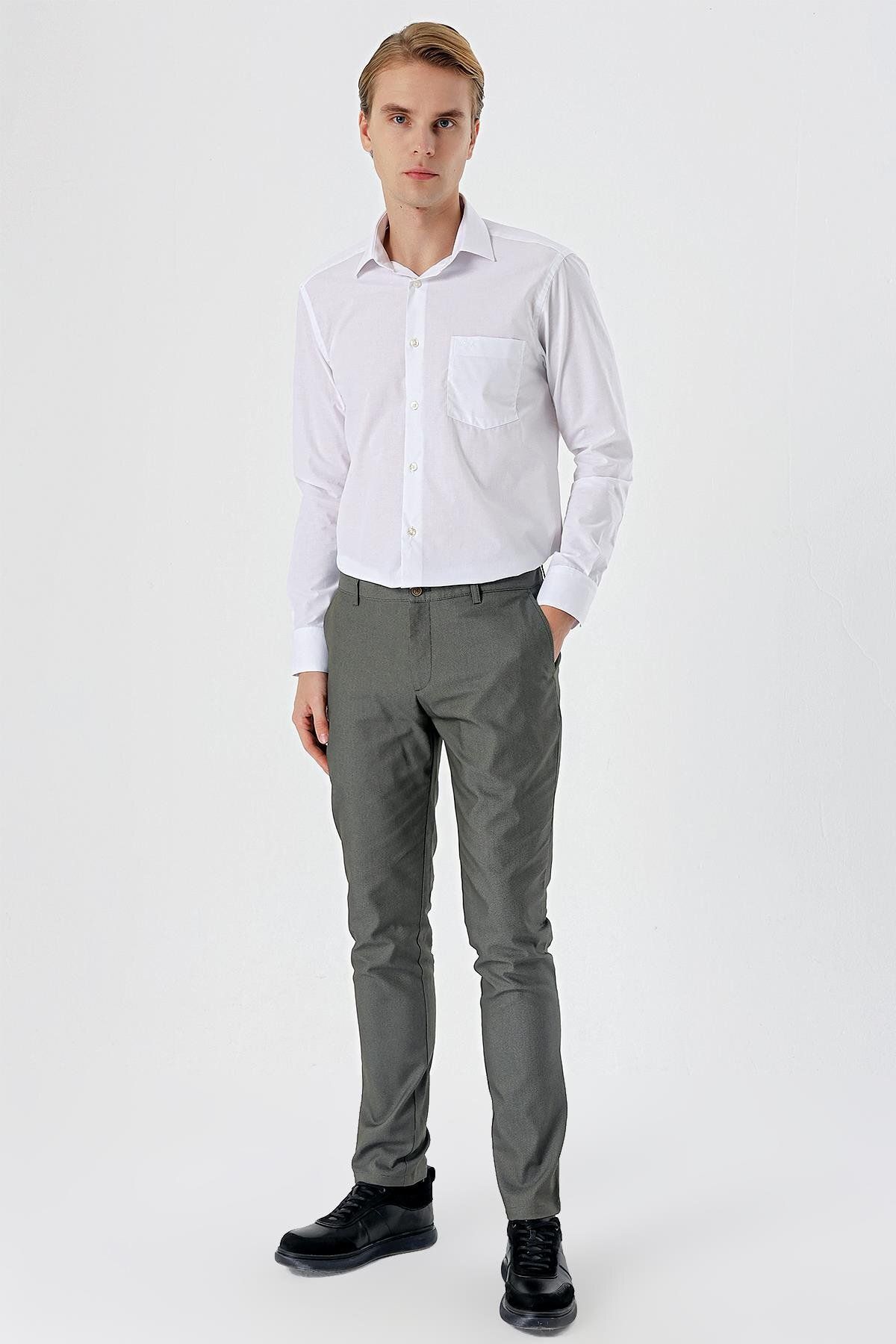 شلوار مردانه پنبه خاکی تیره جانبی باریک و CHINO 1003240150 İmza