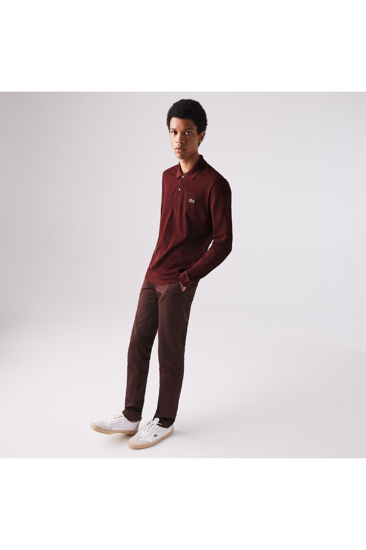 تی شرت یقه پولو قرمز مردانه آستین بلند کلاسیک Marl L.12.12 Bordeaux Polo Lacoste