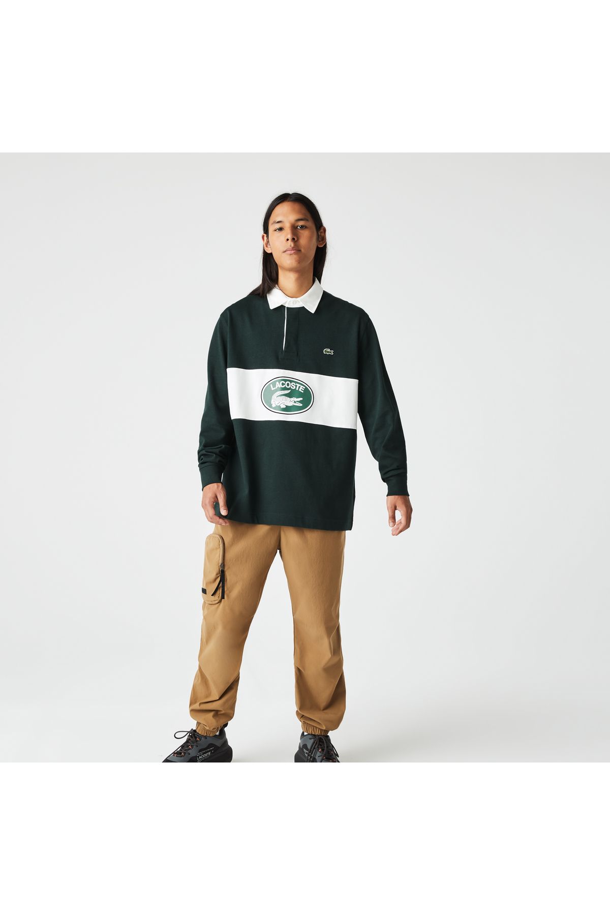 سویشرت سبز مردانه آستین بلند و طرح دار Lacoste