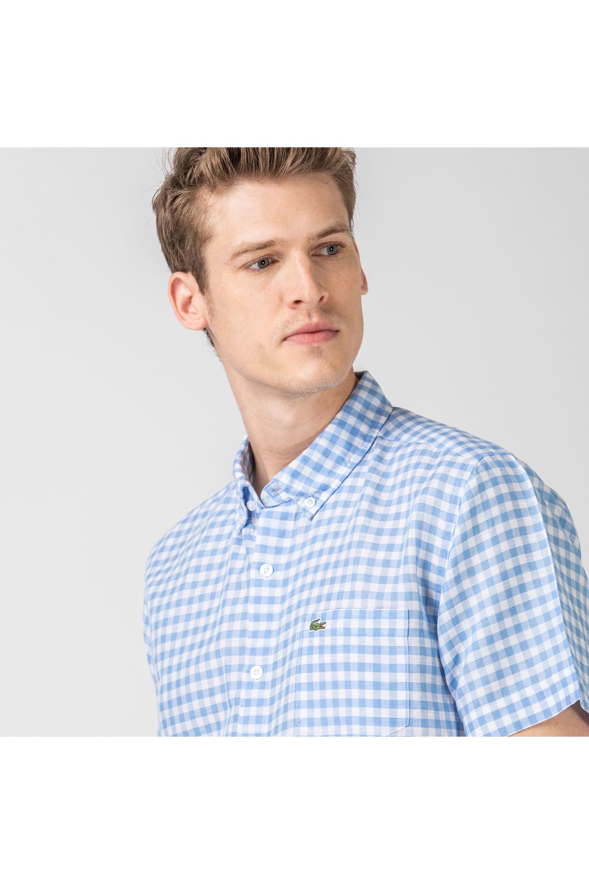 پیراهن / بلوز دکمه دار آبی مردانه آستین کوتاه متناسب با الگوی CH0053K Lacoste