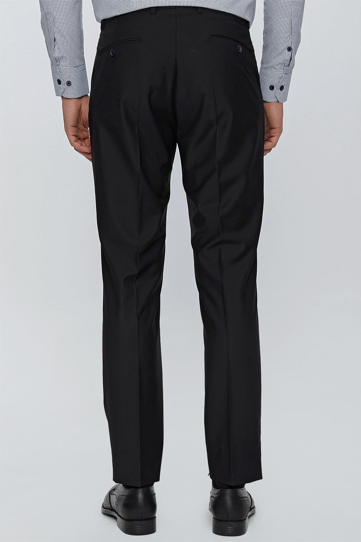 İmza-Black Plain Gabardine Slim Fit Basic Trousers 1003245013 6