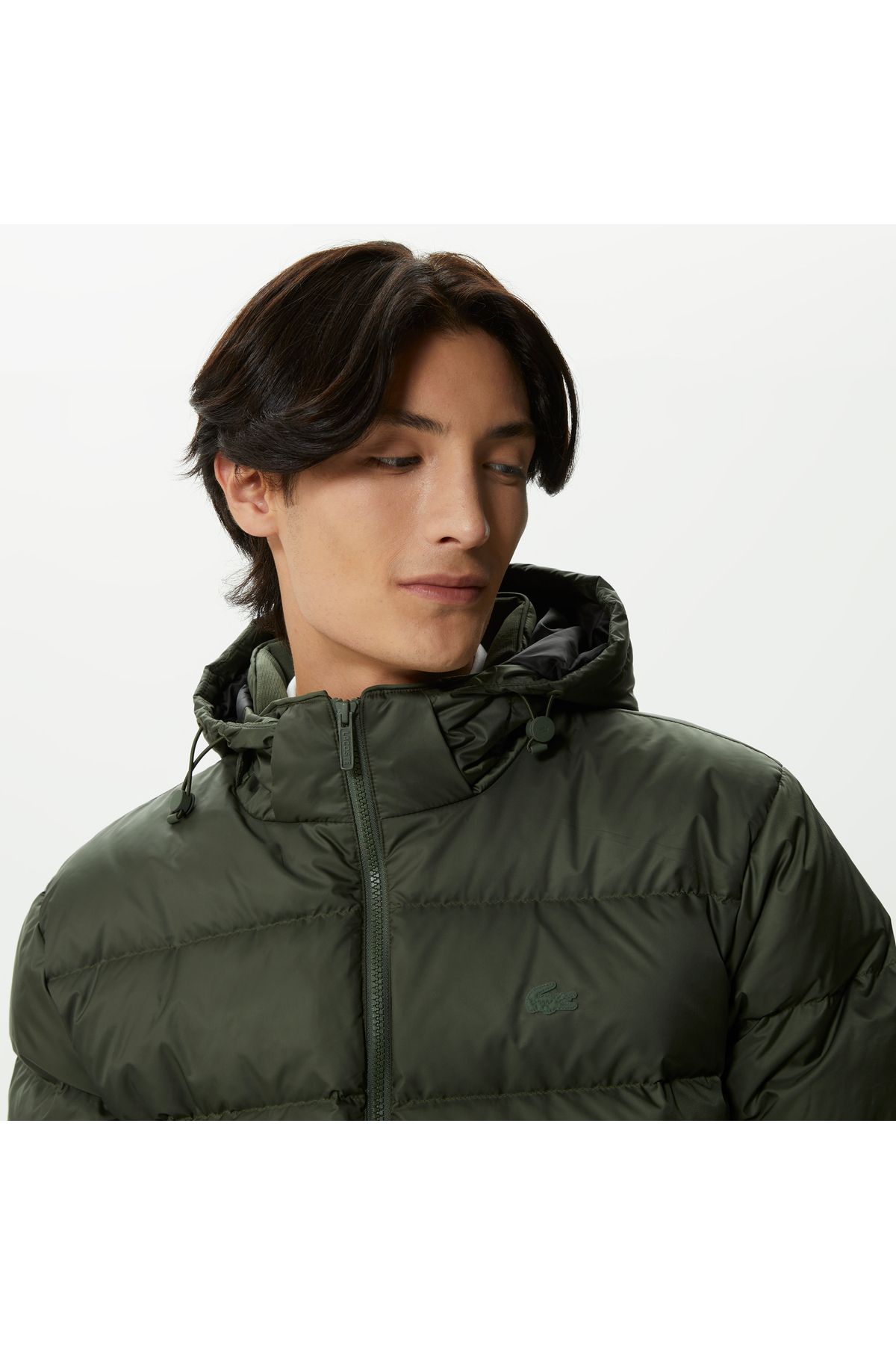 کاپشن سبز مردانه مانتو کلاهدار تیره اورجینال Lacoste