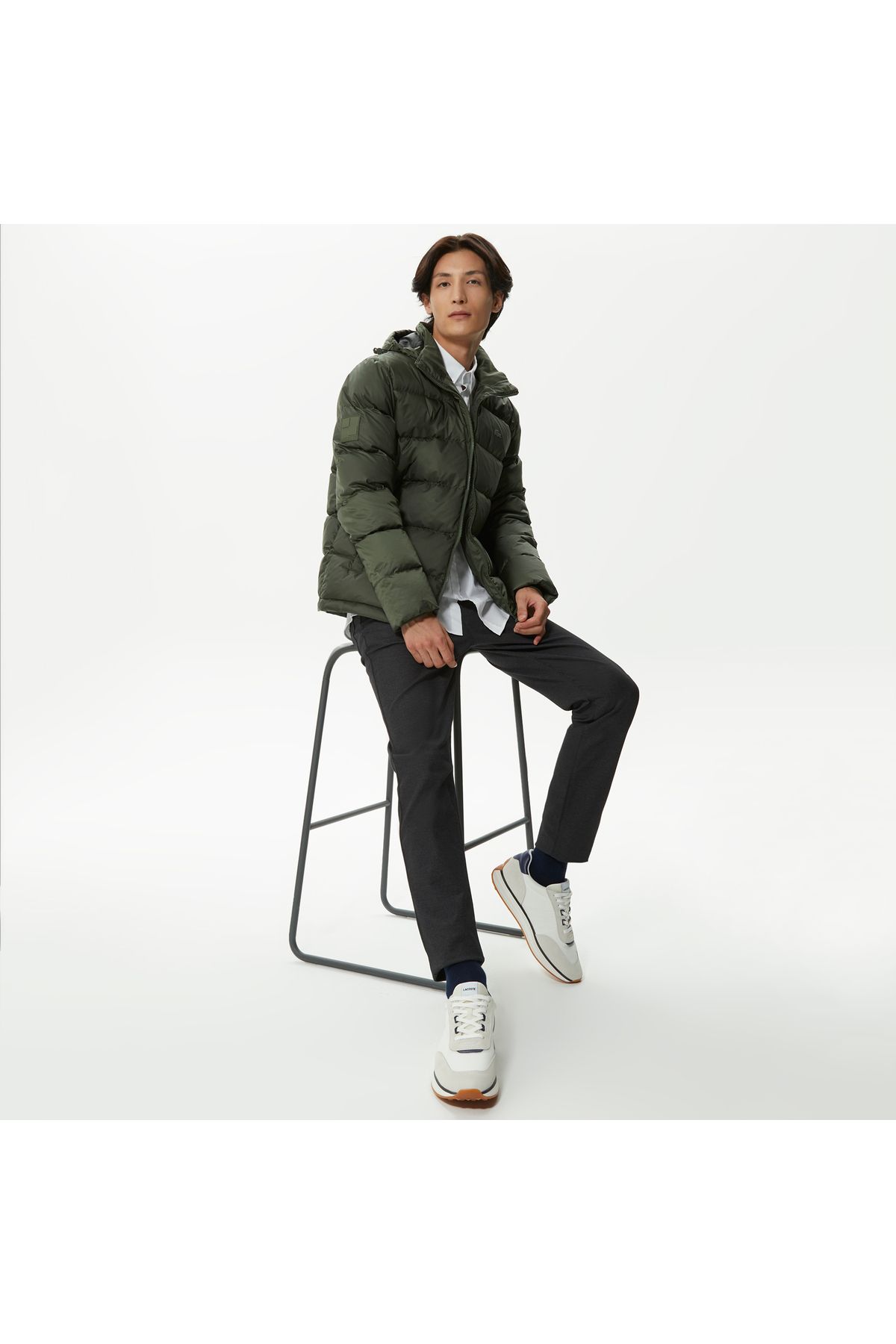 کاپشن سبز مردانه مانتو کلاهدار تیره اورجینال Lacoste