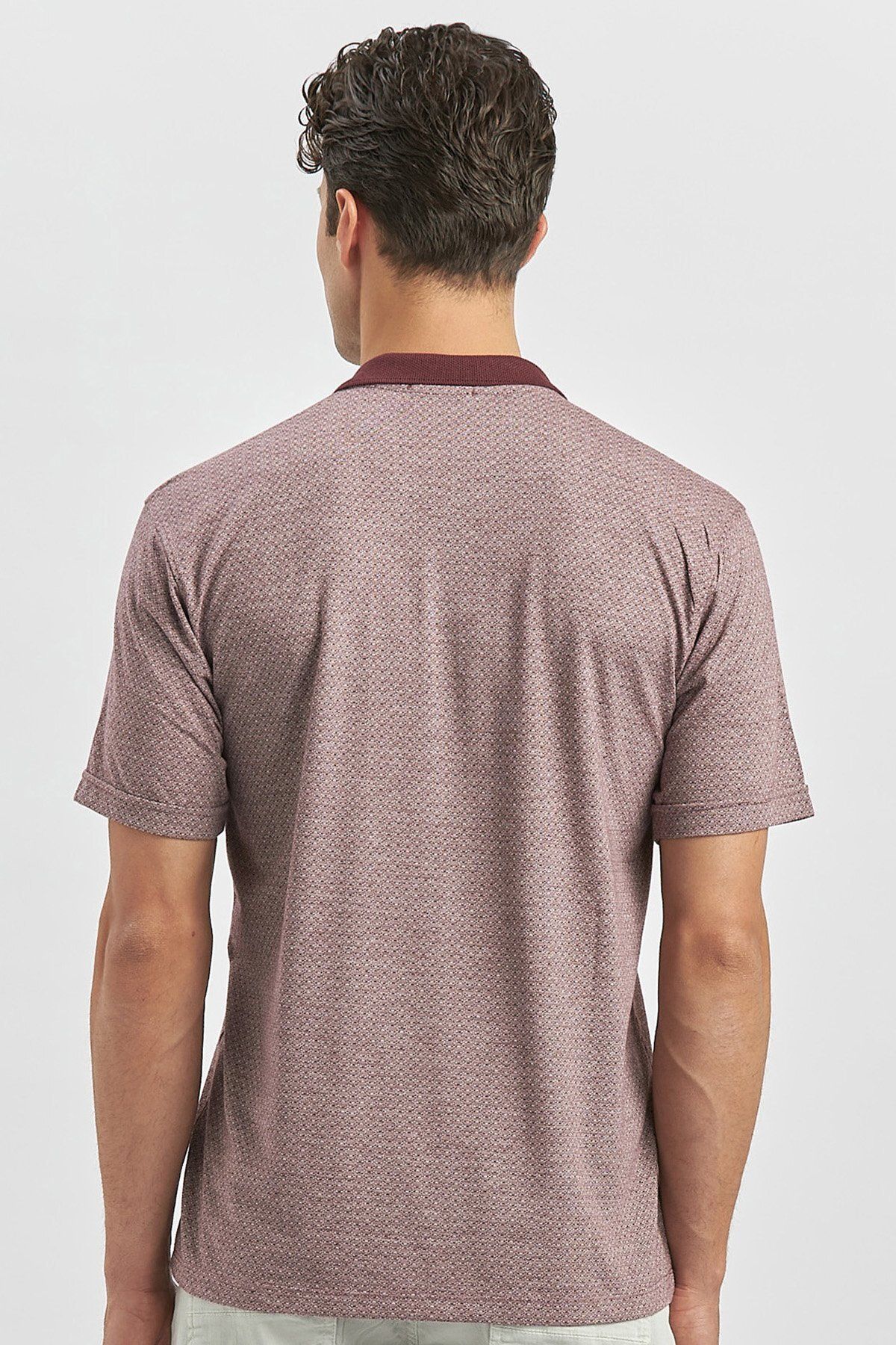 تی شرت مردانه آستین کوتاه BURGUNDY SELFE PATTERNED JACQUAR POLO COLLAR کلاسیک COMFORT T SHIRT 1011240190 İmza