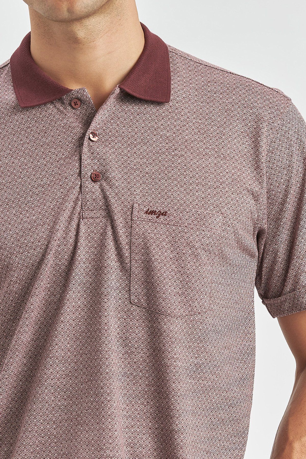 تی شرت مردانه آستین کوتاه BURGUNDY SELFE PATTERNED JACQUAR POLO COLLAR کلاسیک COMFORT T SHIRT 1011240190 İmza