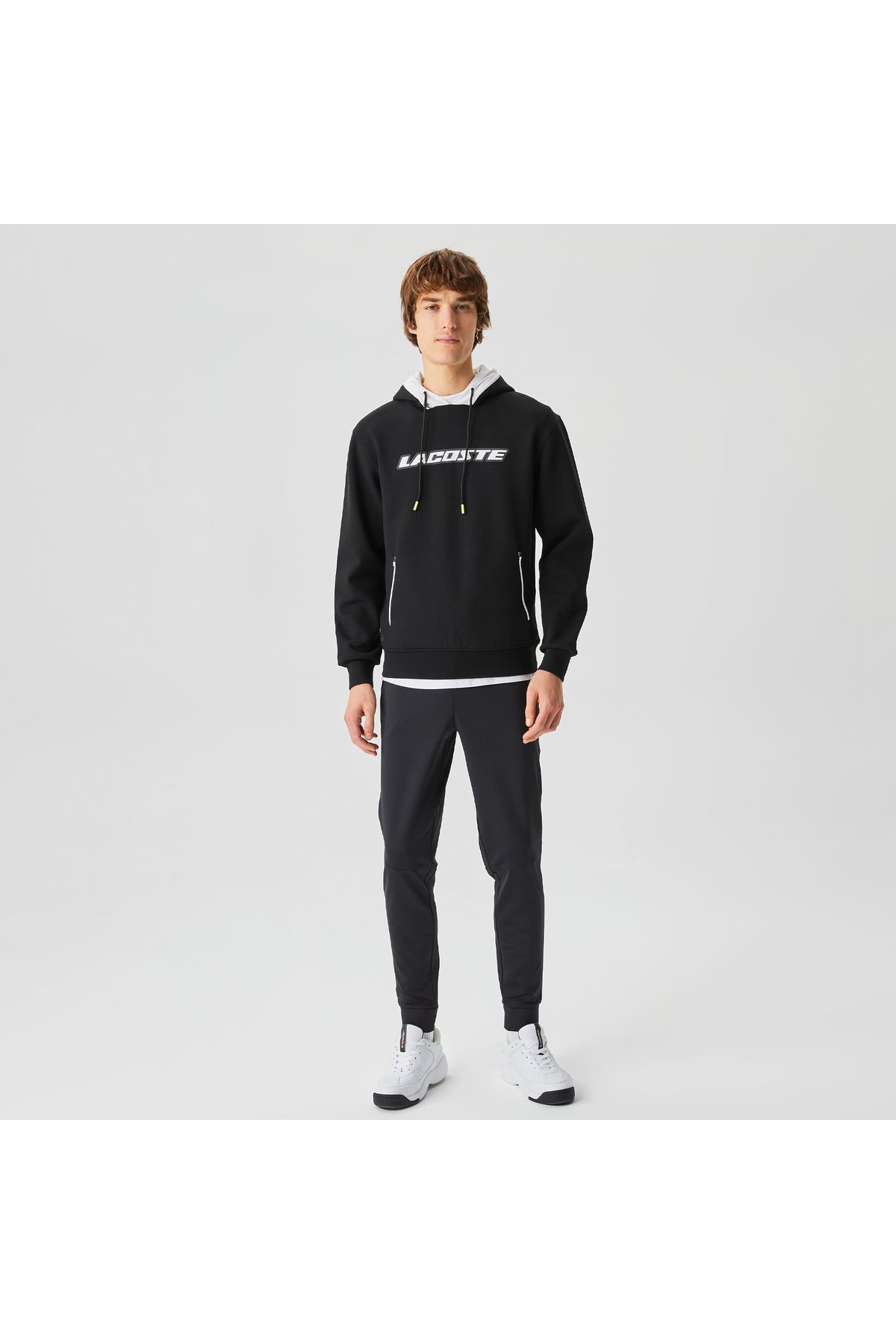 سویشرت مشکی مردانه پیراهن سیاه چاپی قابل تنظیم به طور منظم آقایان Lacoste