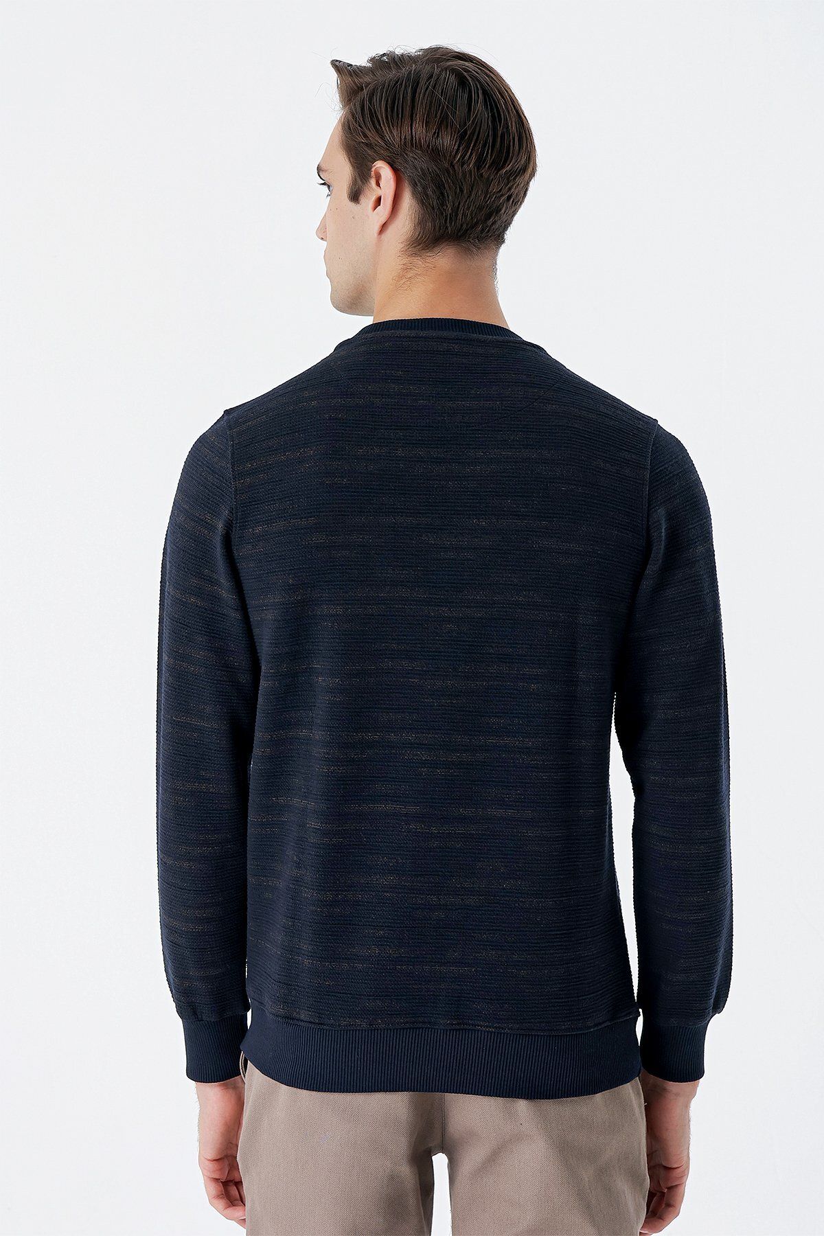 İmza-Dark Navy Blue Long Sleeve Knitted Crew Neck Lycra Casual Comfort Fit Sweatshirt 1013235105 6