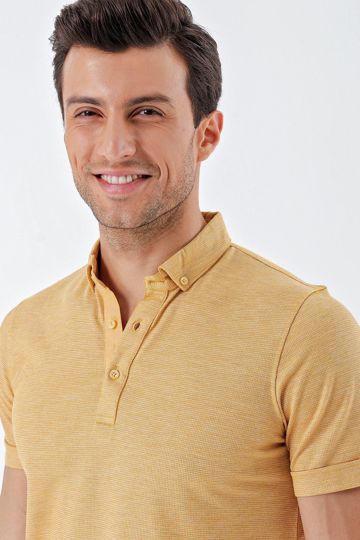 تی شرت مردانه کوتاه ارسال دکمه ARTY BUTTON CLASS کلاسیک SLIM FIT NIGHT CUTT THIRT 1011230165 İmza