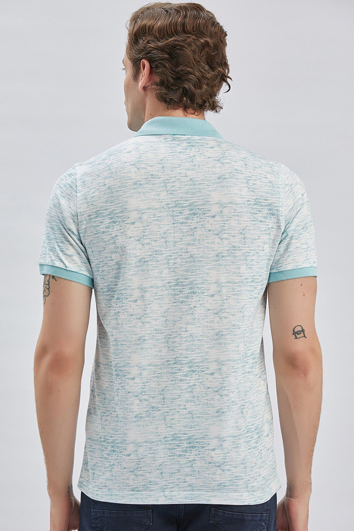 تی شرت یقه پولو مردانه چوگان چاپی آبی تیره 100 ٪ پنبه روزمره باریک و برش T SHIRT 1011240157 İmza