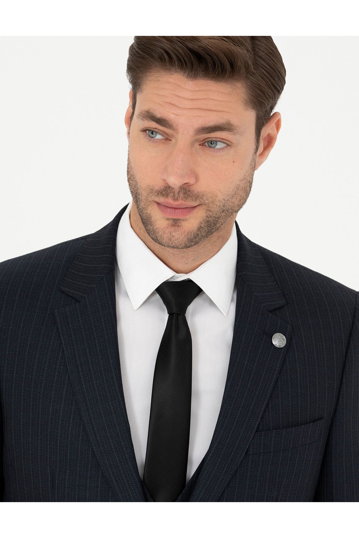 Pierre Cardin Lacivert Slim Fit Çizgili Yelekli Takım Elbise 50285266-VR033 görsel 3