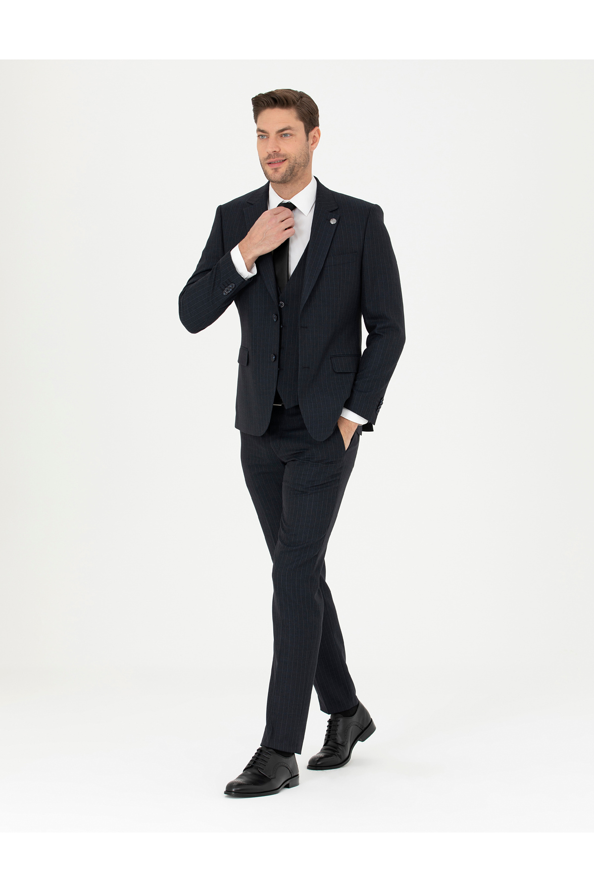 Pierre Cardin Lacivert Slim Fit Çizgili Yelekli Takım Elbise 50285266-VR033 görsel 5