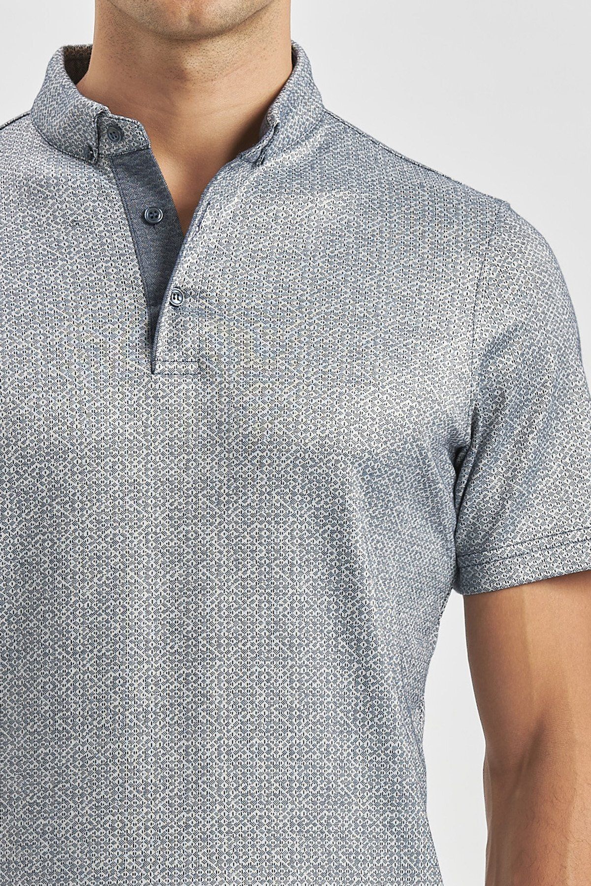 تی شرت یقه پولو مردانه نیلو آبی تیره مرزی پنبه ای روزمره تناسب T SHIRT 1011240164 İmza
