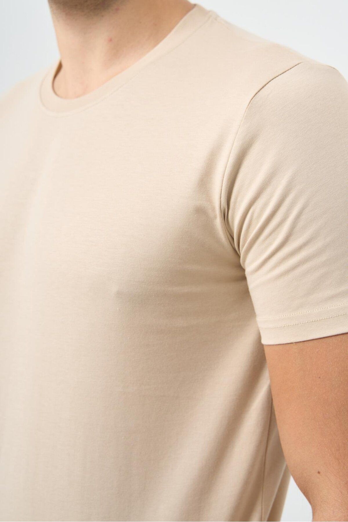 تی شرت مردانه بژ کوتاه آستین دوچرخه سواری روزمره مناسب T SHIRT 1011245193 İmza