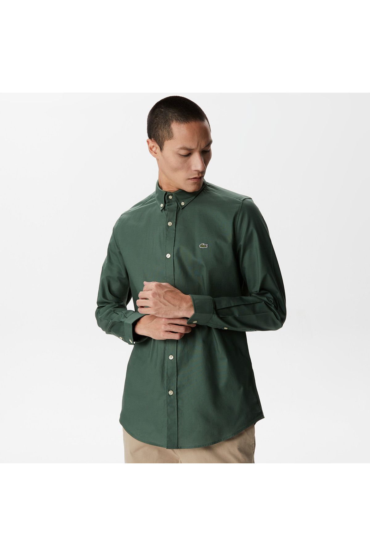 پیراهن / بلوز دکمه دار سبز مردانه Kollar Collar Button Slim Fit Lacoste