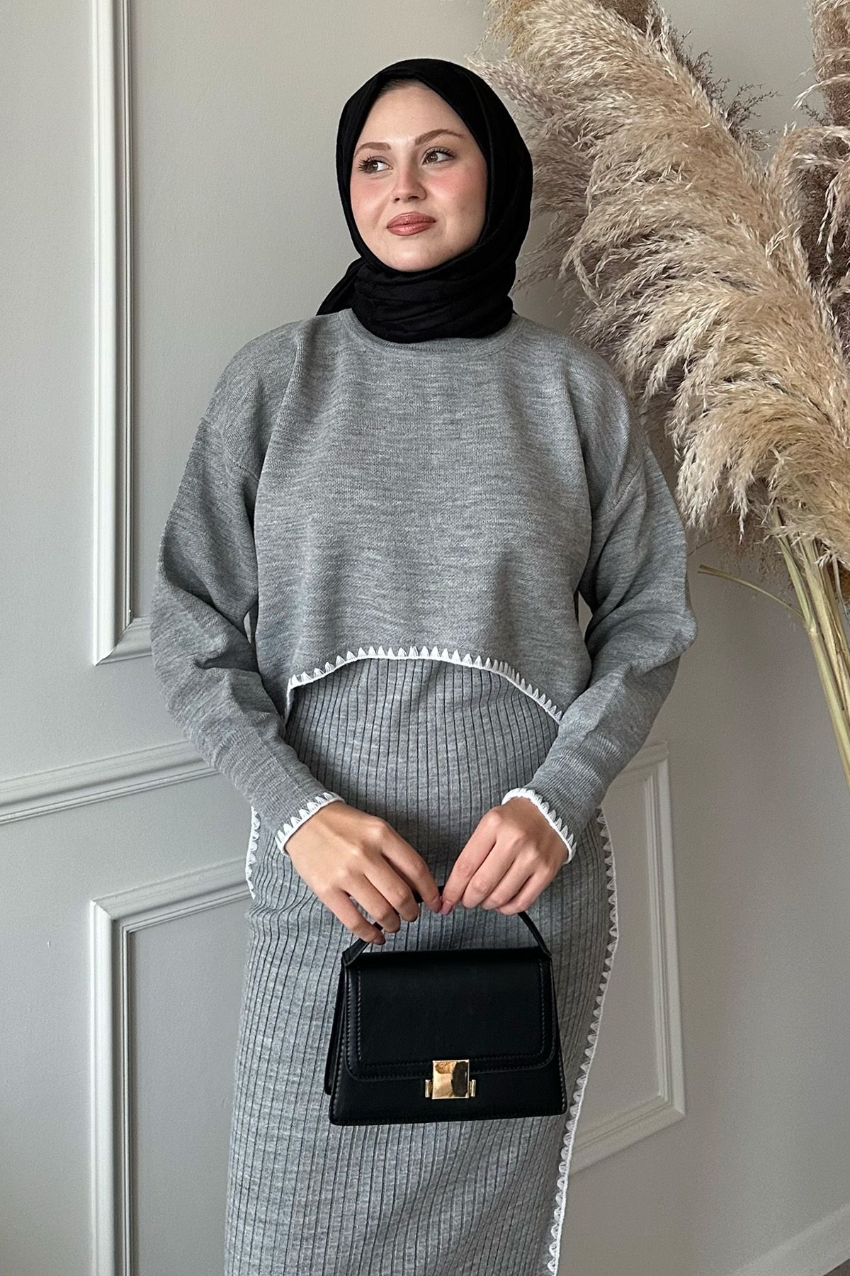 InStyle-طقم تريكو مزدوج باللون الرمادي 4