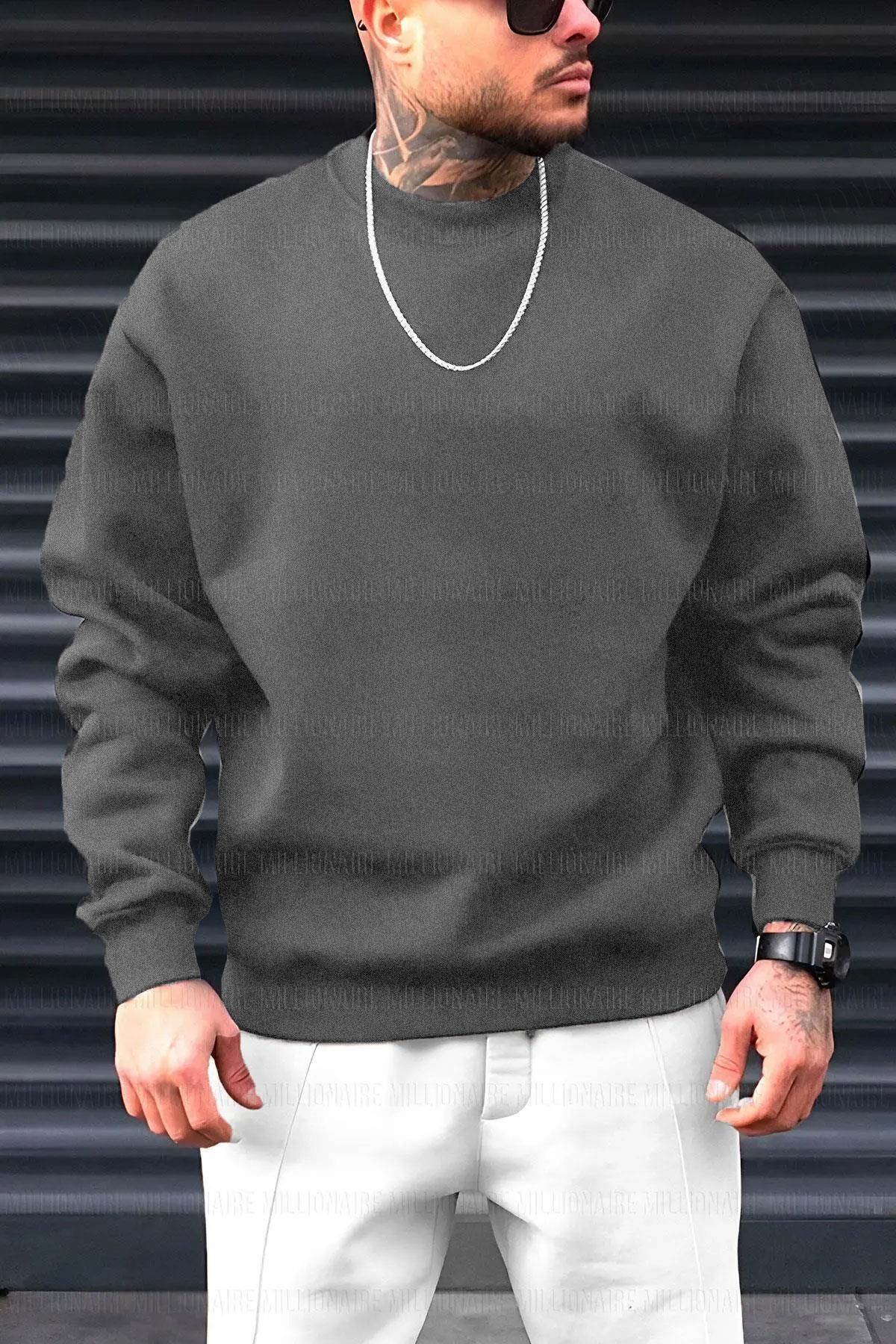 Millionaire-Men's Oversize Casual Sweatshirt Set of 3 - Black, White, Anthracite, Crew Neck 2