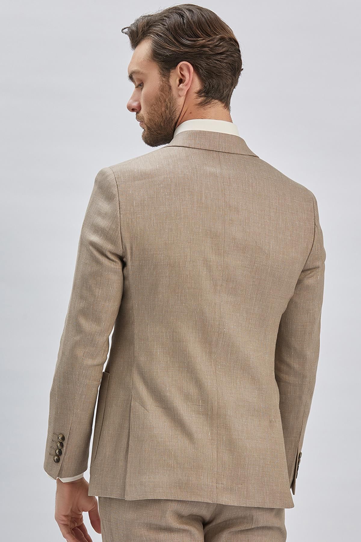کت وشلوار مردانه BEIGE AMELOR MONO YAKA LINEN MIXED 6 DROP SLIM FIT CUT CUTUAL 1001240169 İmza