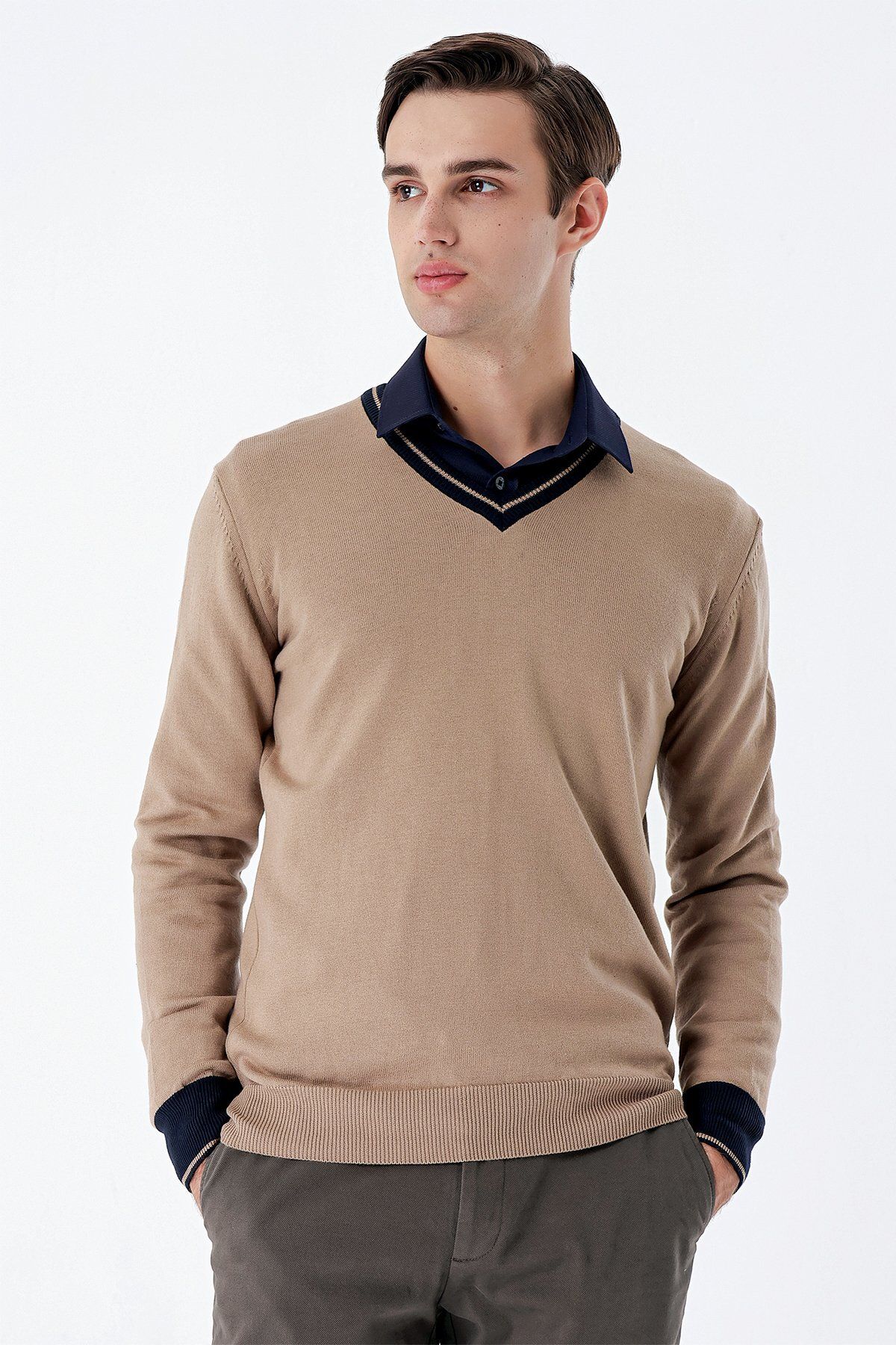 پلیور مردانه آستین بلند بافندگی V NECK COTTON COMFORT KLIKO 1012235168 İmza
