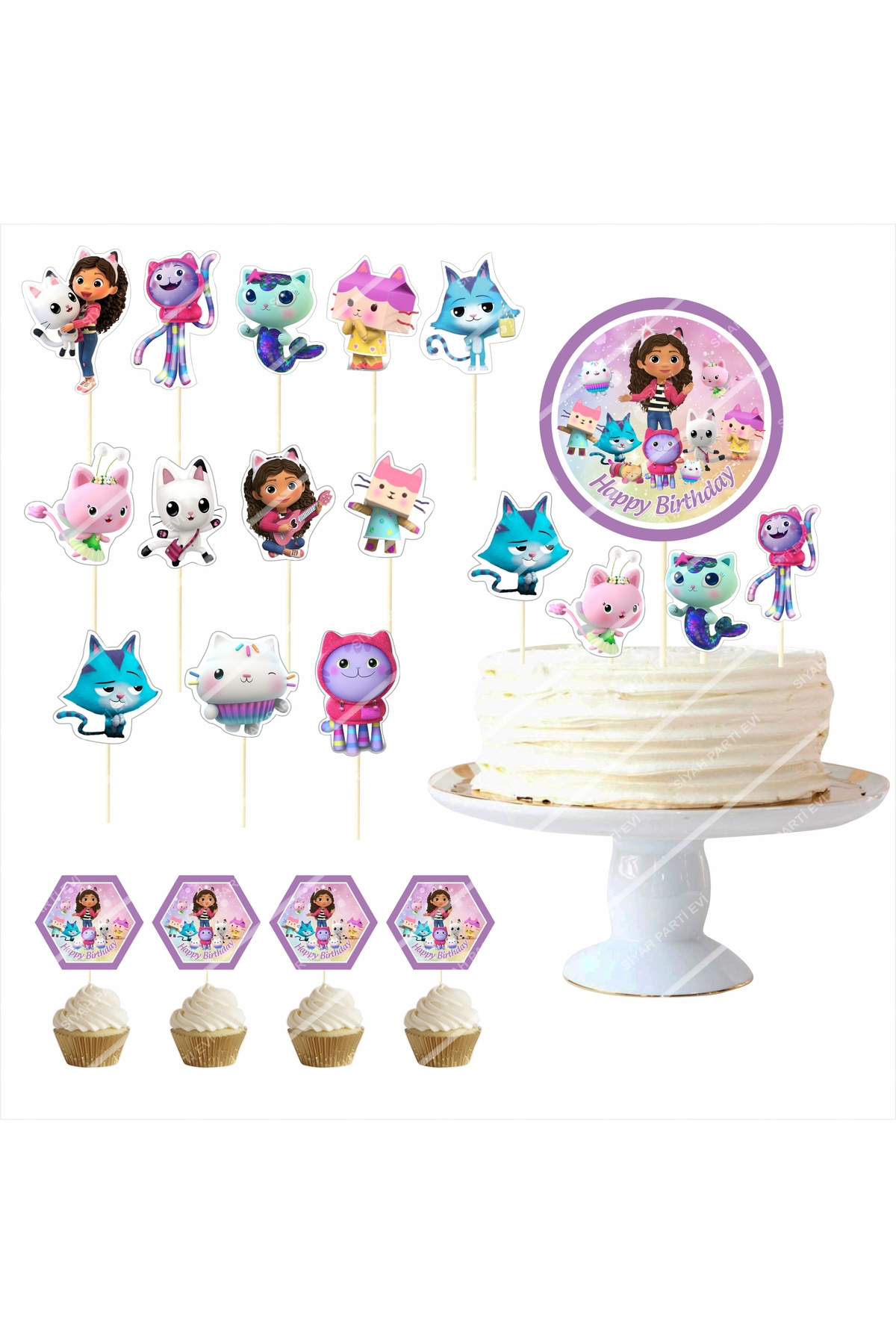 SİYAH PARTİ EVİ Doğum Günü Pasta Süsü Masa Maketi Seti Gabby Dallhouse / Gabby'in Hayal Evi fotoğrafı 3 (önizleme)