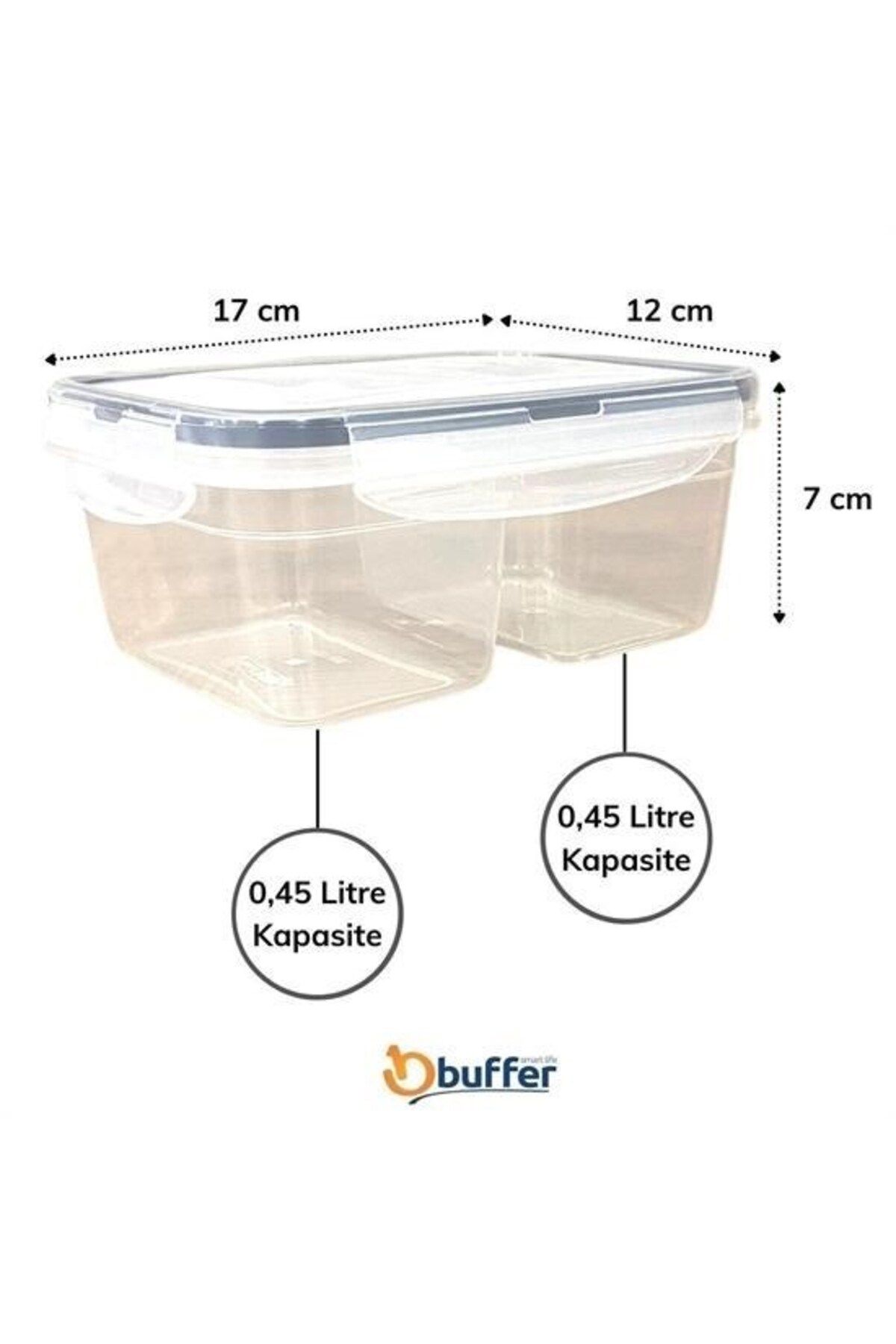 Nexora-BUFFER® 2 Compartments 0.45+0.45 Liter Food Storage Container with Lockable Lid LC-524 3