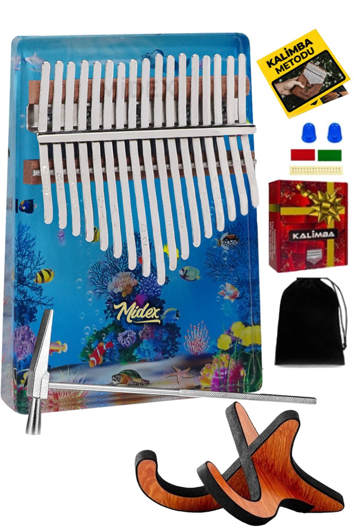 Midex KLX-640-PAK Okyanus Cam Kalimba 17 Tuşlu Full Set